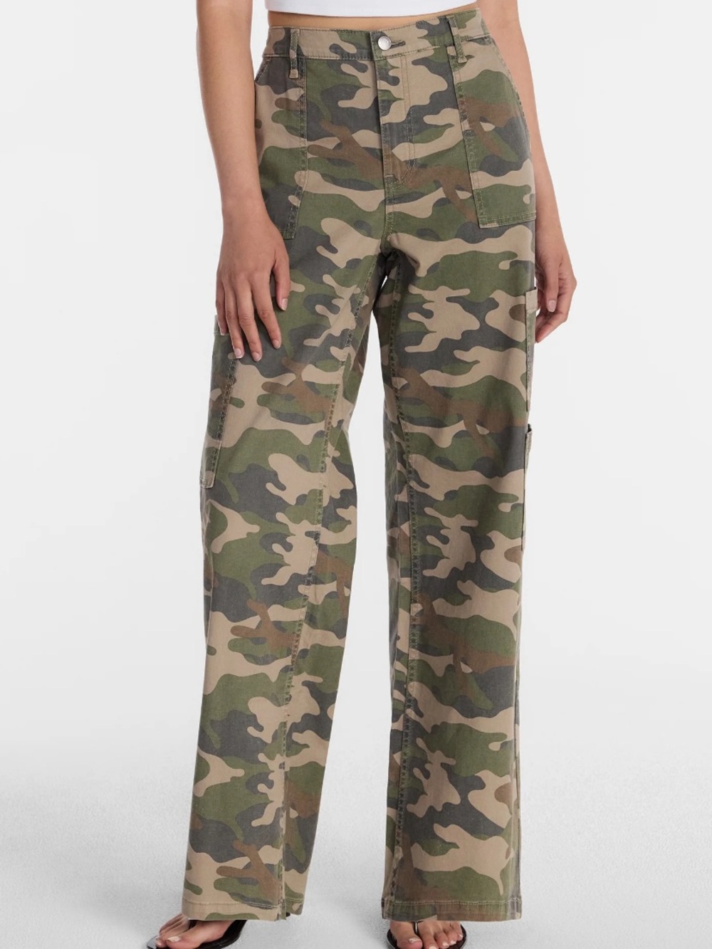 NOBO Wide Leg Cargo Pants High Rise Tan/Green Camo Women’s S Small 4-6 NWT